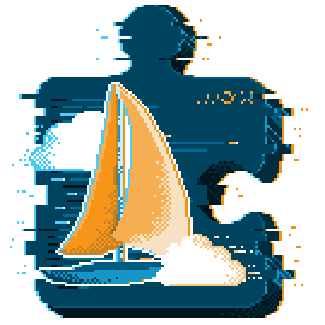 Pixelated Image of a Puzzle with Sails in the Cloud